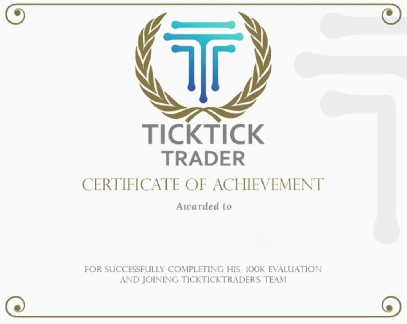 Certificado Tick Tick Trader